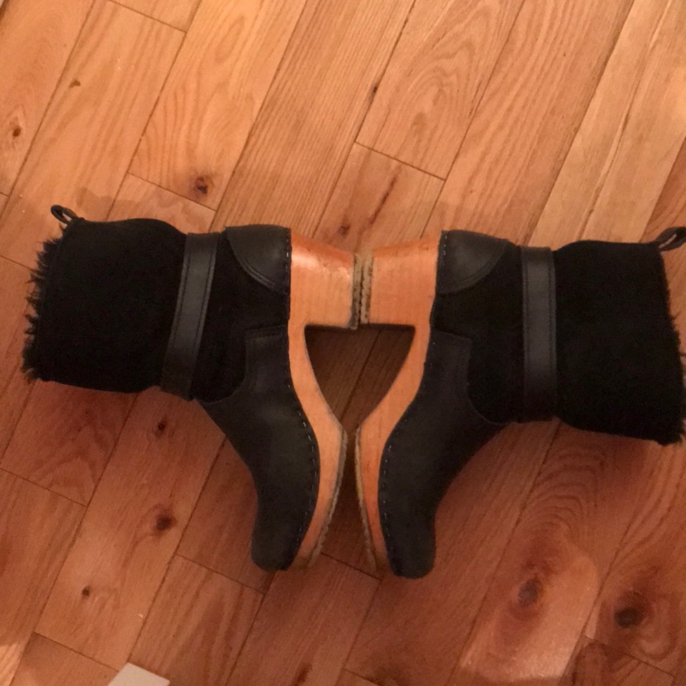 No.6 5" Shearling Clog Boot Mid Heel Black Suede